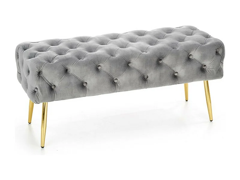 Banco tapizado de terciopelo gris con patas de metal dorado PAOLA