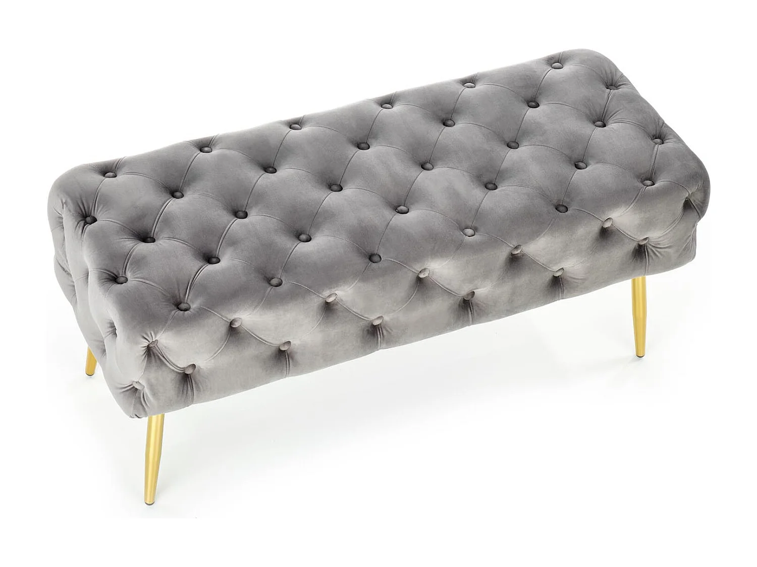 Banc capitonné en velours gris avec pieds dorés en métal PAOLA