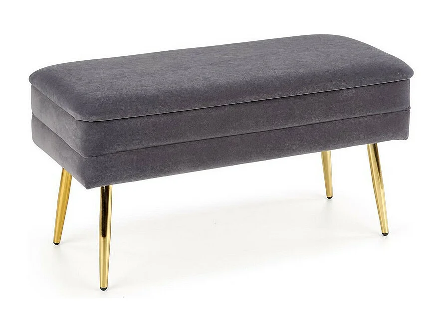 Banco de terciopelo gris con patas de metal dorado PATTY