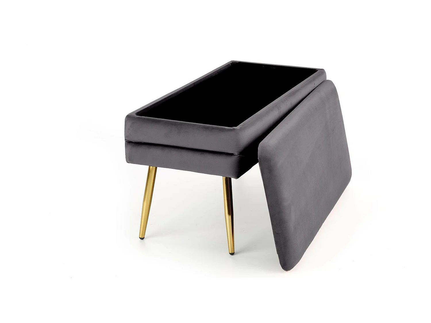 Banco de terciopelo gris con patas de metal dorado PATTY