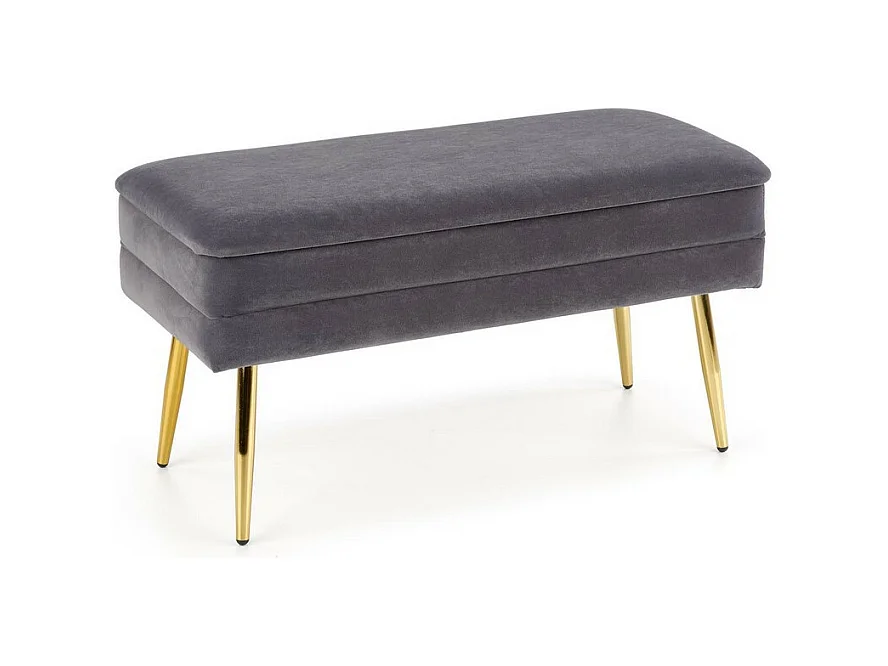 Banc en velours gris avec pieds en métal doré PATTY