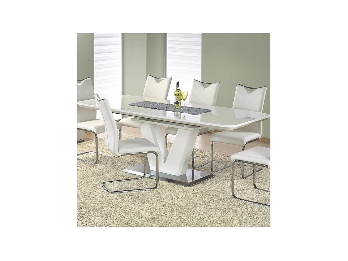 Table à manger extensible blanc laqué pied en V Clari