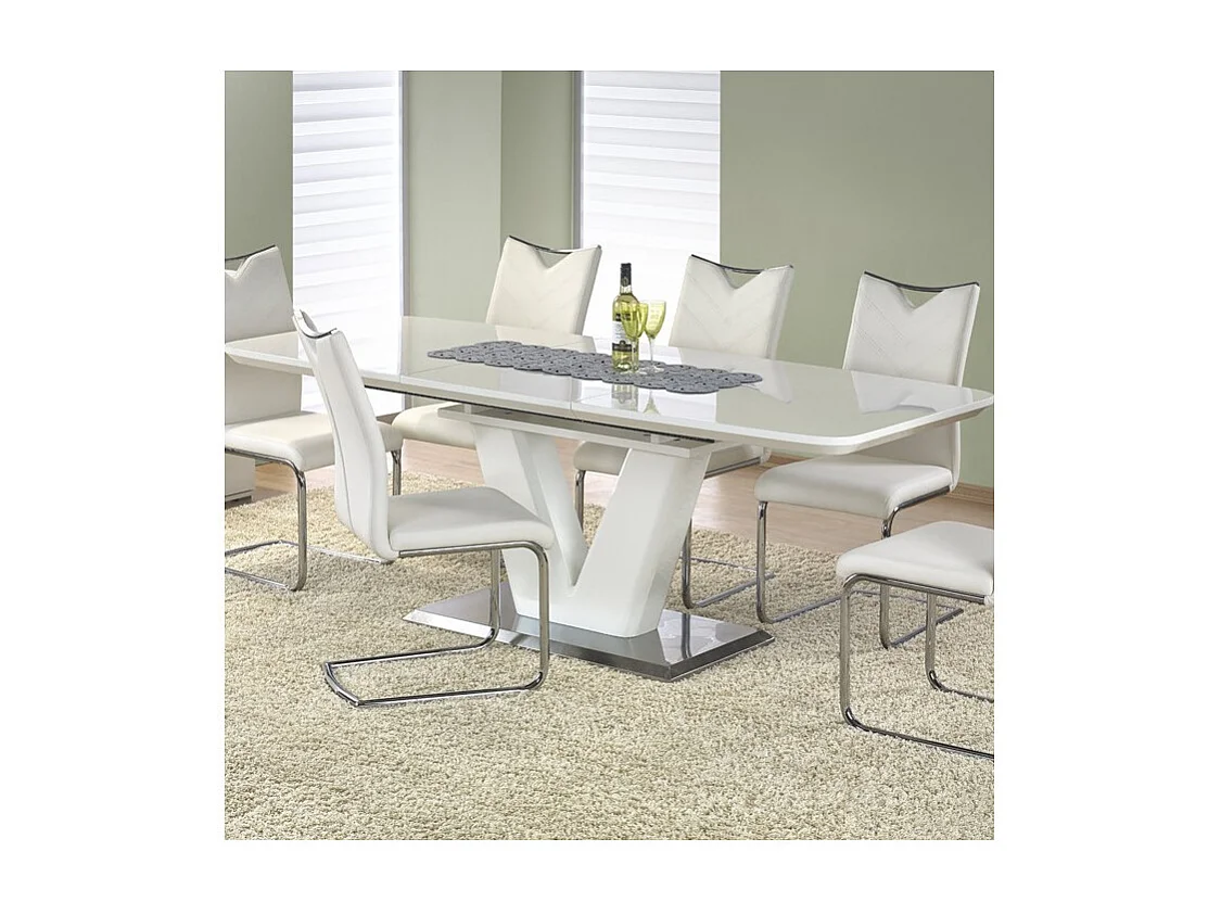 Table à manger extensible blanc laqué pied en V Clari