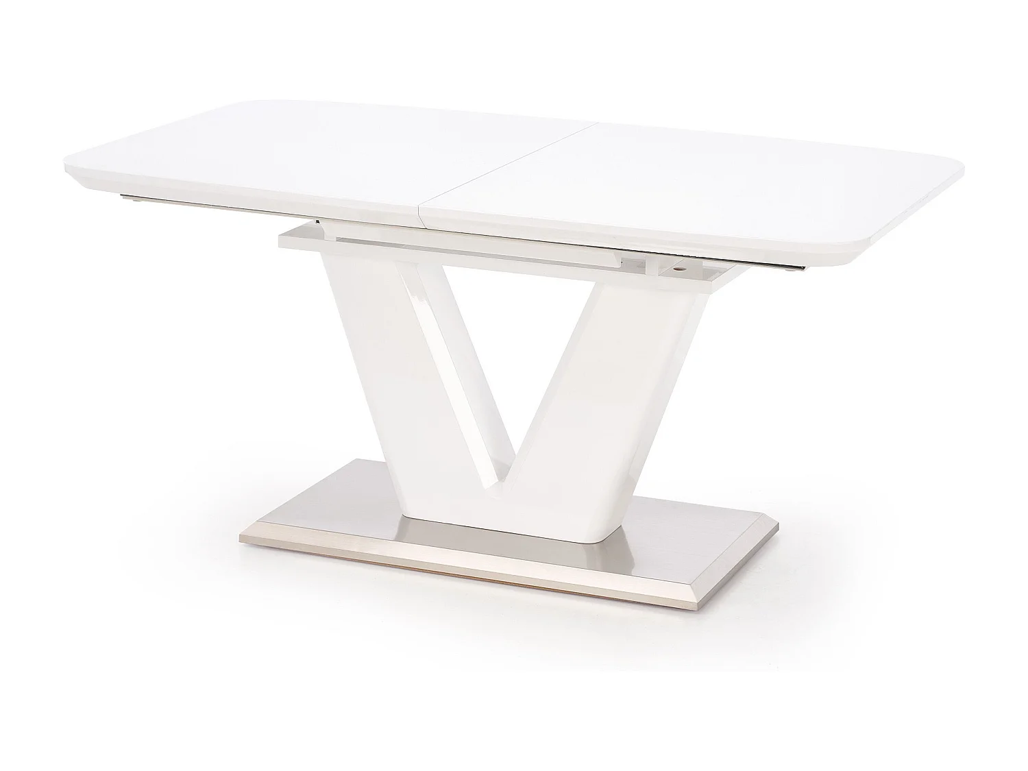 Table à manger extensible blanc laqué pied en V Clari