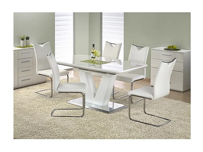 Table à manger extensible blanc laqué pied en V Clari