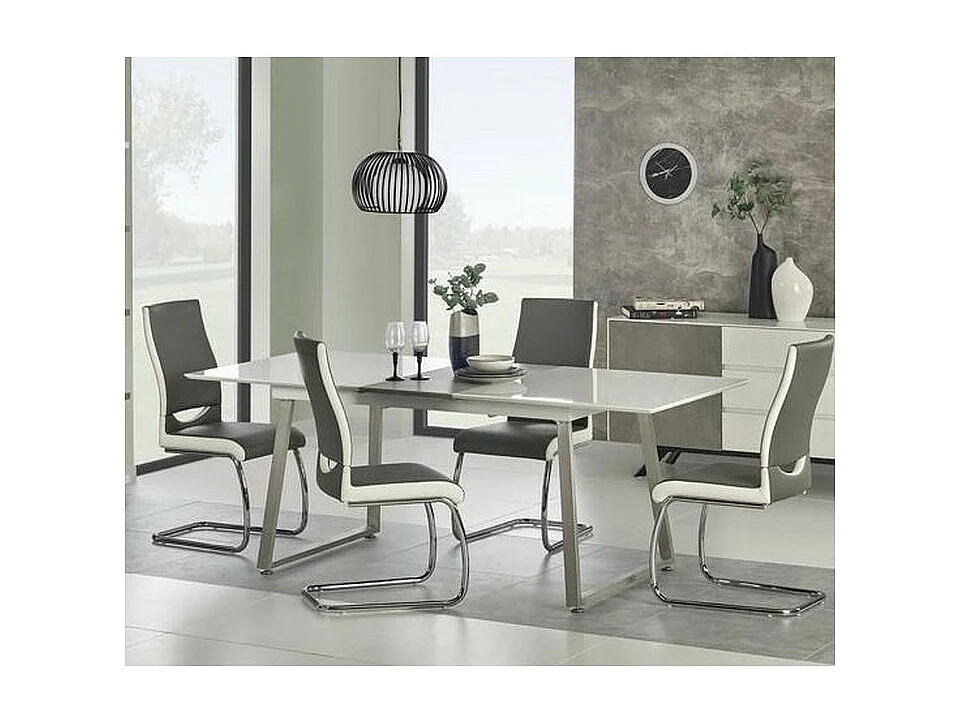 Table blanche et grise pieds métal 200x90cm Mally