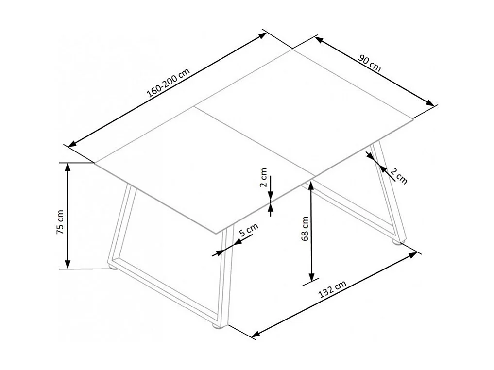 Table blanche et grise pieds métal 200x90cm Mally