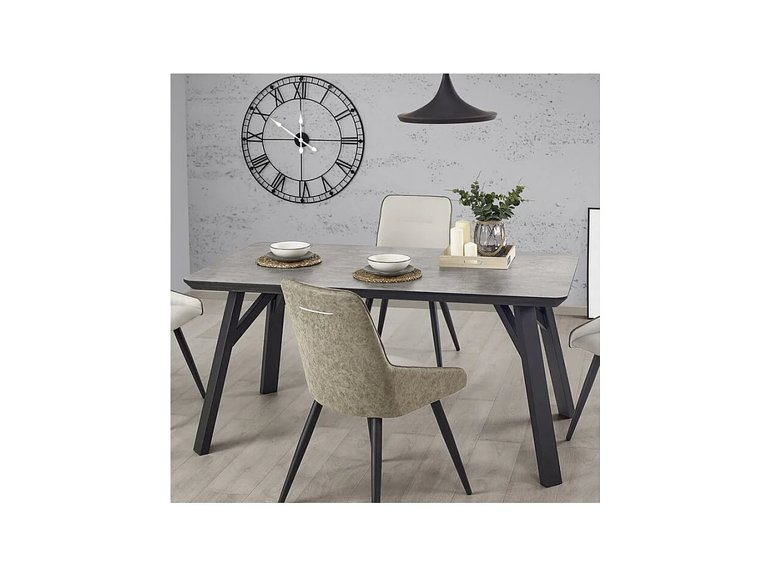 Table à manger gris beton et noir 160x90cm Ninon