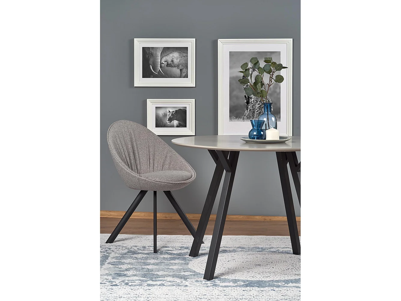 Tavolo da pranzo rotondo con piano grigio da 100 cm e gambe in metallo nero CHARLOTTE