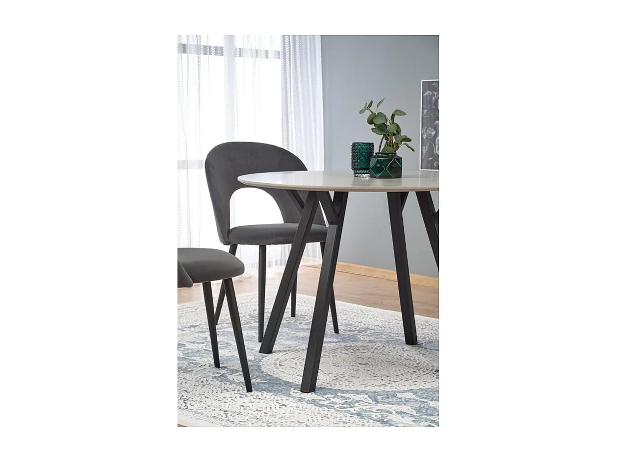 Tavolo da pranzo rotondo con piano grigio da 100 cm e gambe in metallo nero CHARLOTTE