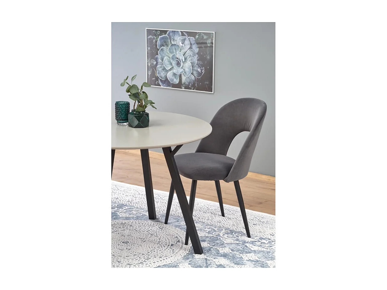 Tavolo da pranzo rotondo con piano grigio da 100 cm e gambe in metallo nero CHARLOTTE