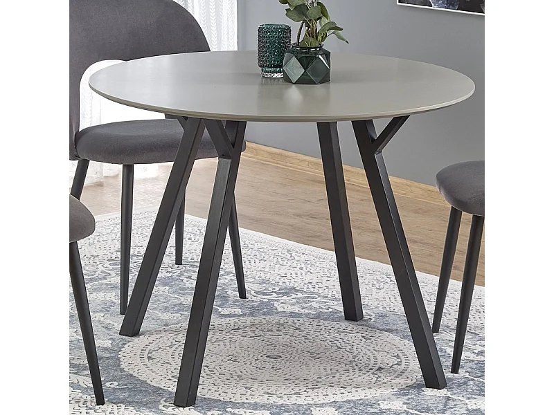 Mesa de comedor redonda con tablero gris 100cm y patas de metal negro CHARLOTTE
