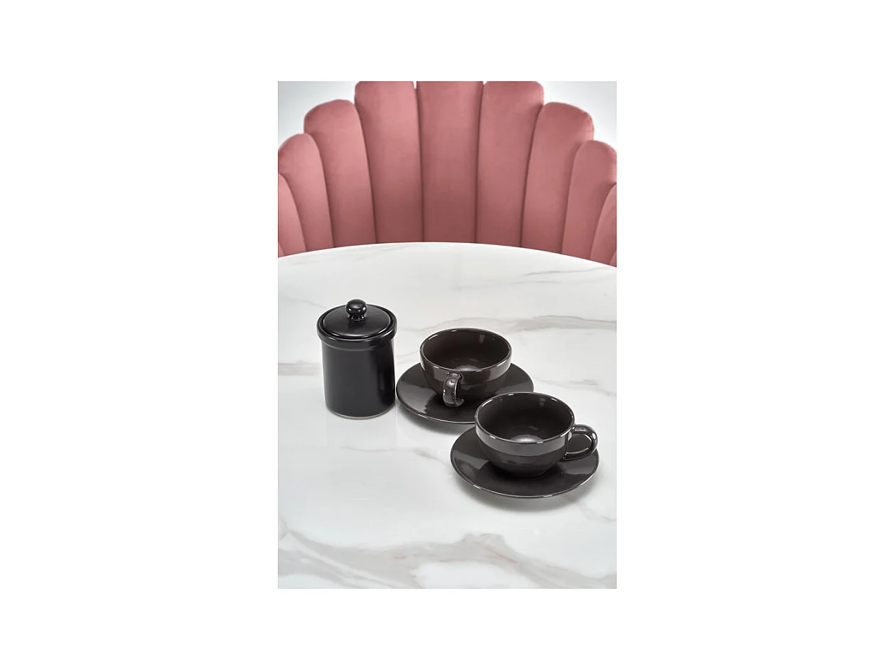 Mesa redonda de 90 cm con tablero de cristal imitación mármol blanco y pata central Amboise negra