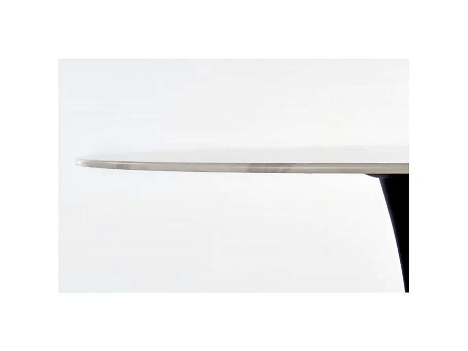 Mesa redonda de 90 cm con tablero de cristal imitación mármol blanco y pata central Amboise negra