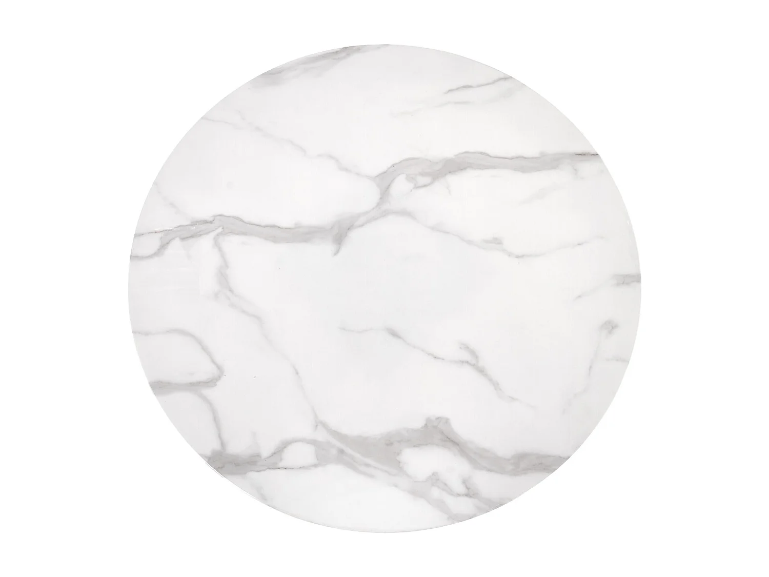 Tavolo rotondo da 90 cm con piano in vetro effetto marmo bianco e gamba centrale Amboise nera