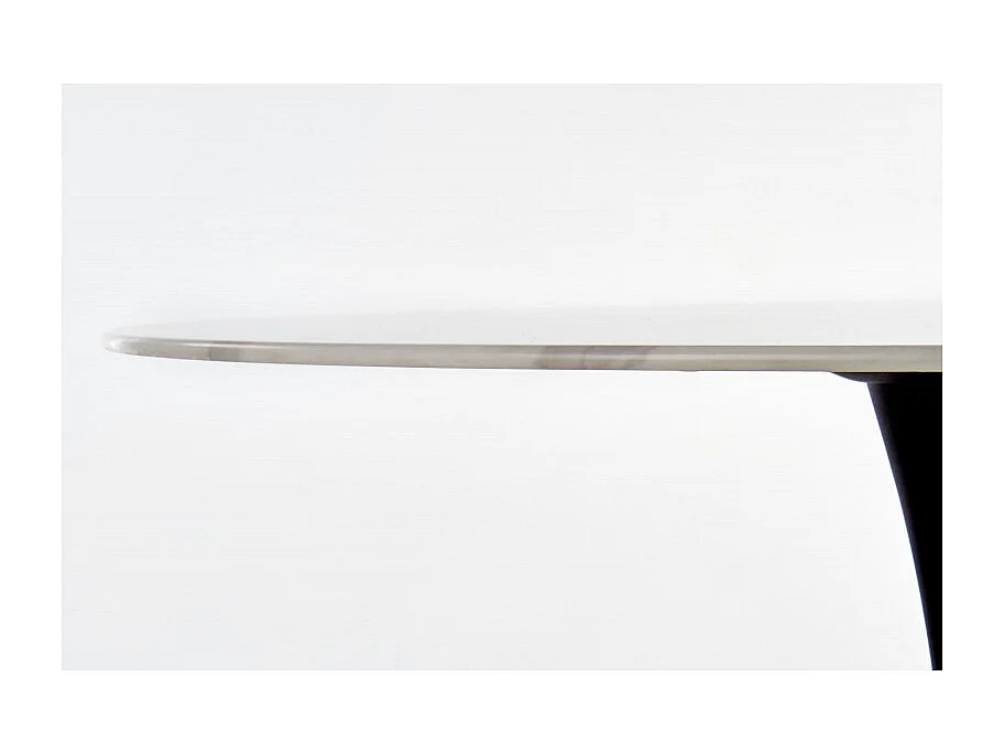 Tavolo rotondo da 90 cm con piano in vetro effetto marmo bianco e gamba centrale Amboise nera