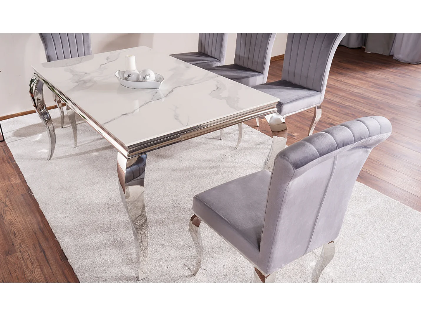 Table baroque métal et céramique blanc 150cm Bolti