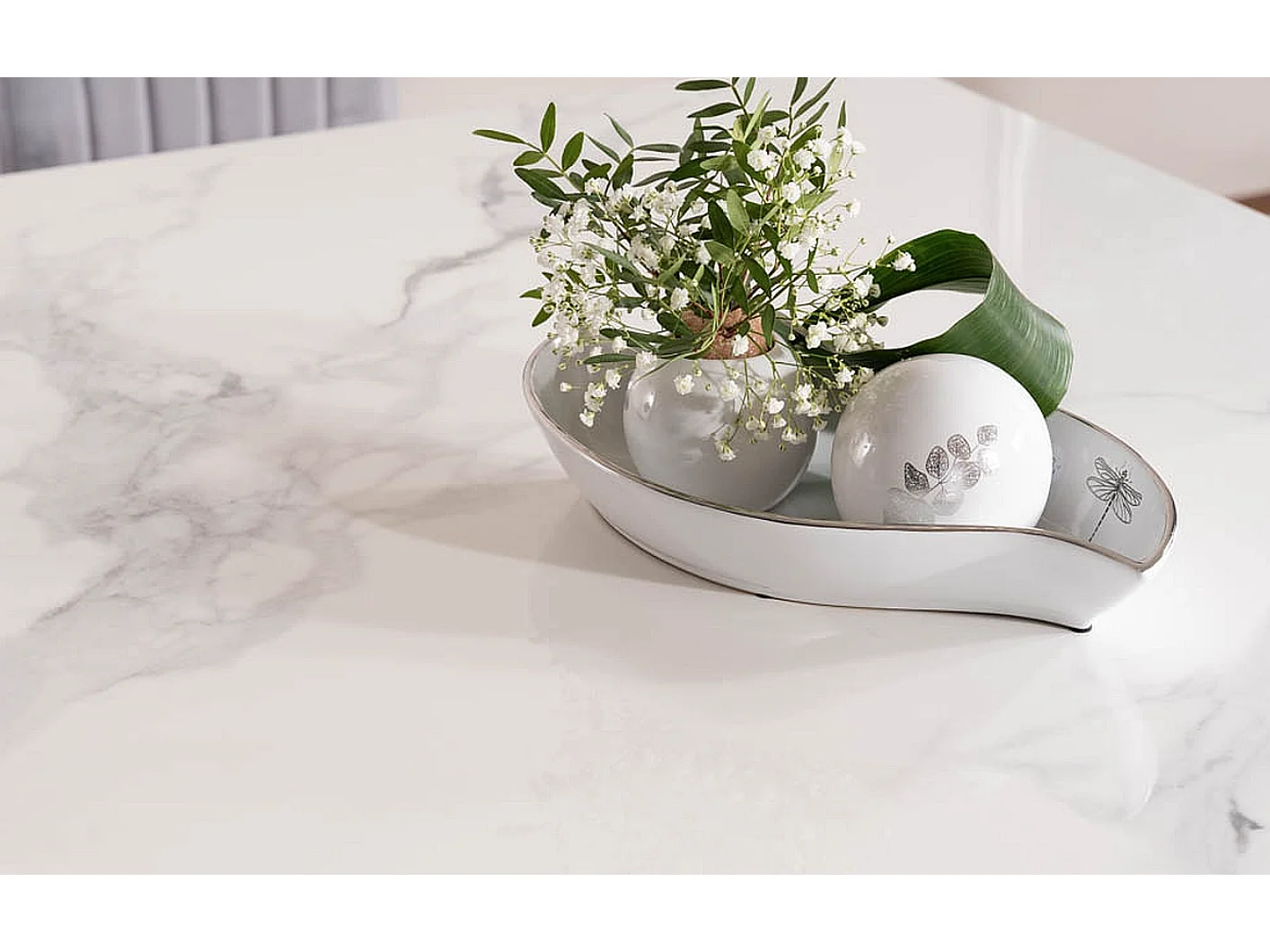 Table baroque métal et céramique blanc 150cm Bolti