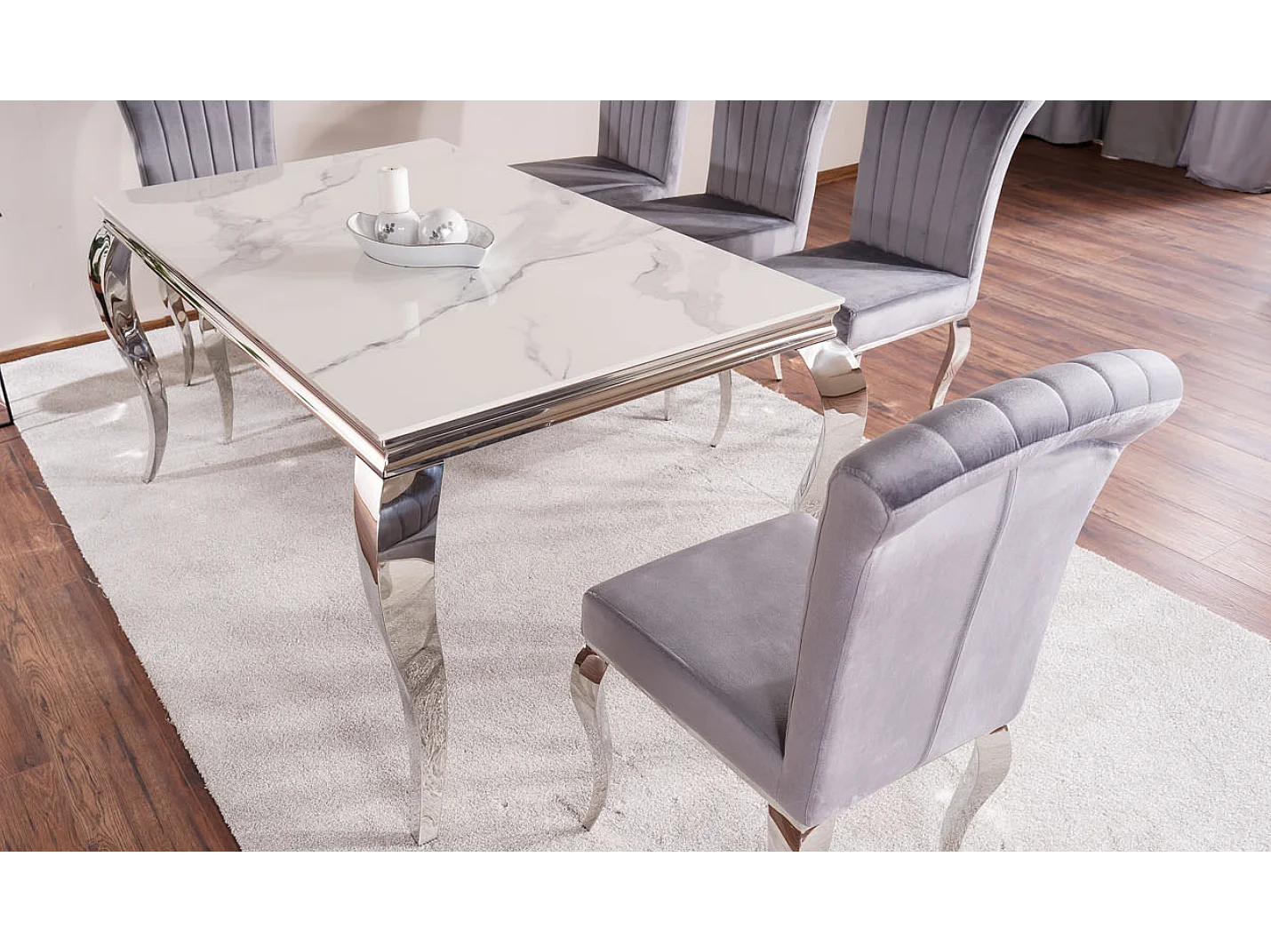 Tavolo barocco in metallo e ceramica bianca 150cm Bolti