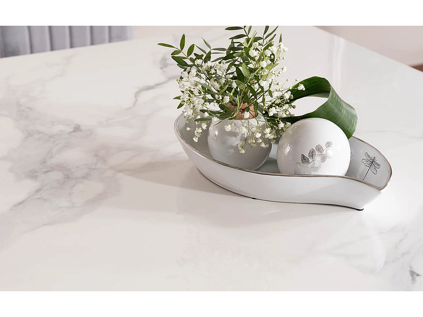 Tavolo barocco in metallo e ceramica bianca 150cm Bolti