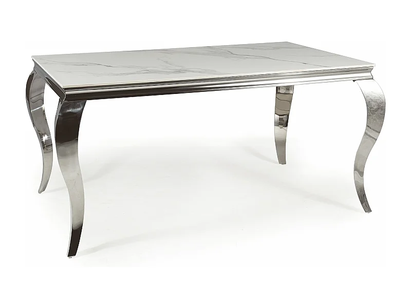 Table baroque métal et céramique blanc 150cm Bolti