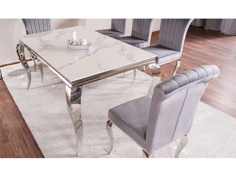 Mesa barroca de metal y cerámica blanca 150cm Bolti