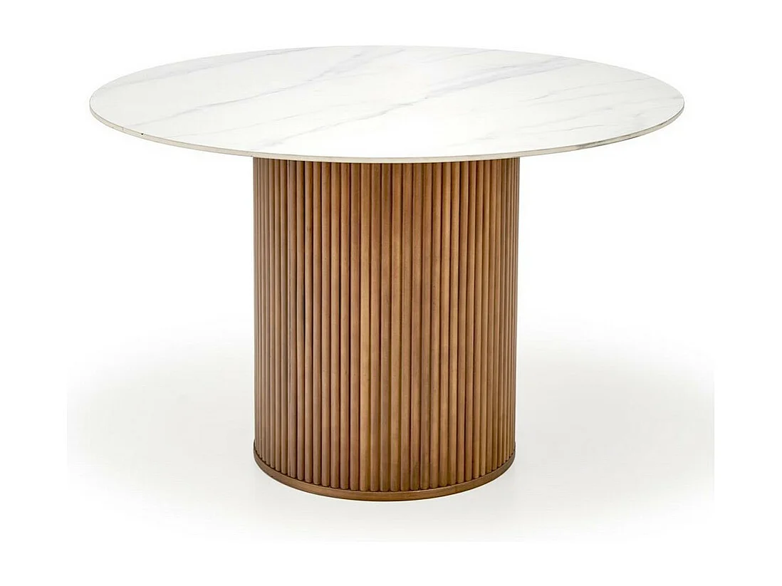Mesa de comedor redonda de diseño Loco 120 cm en madera y mármol