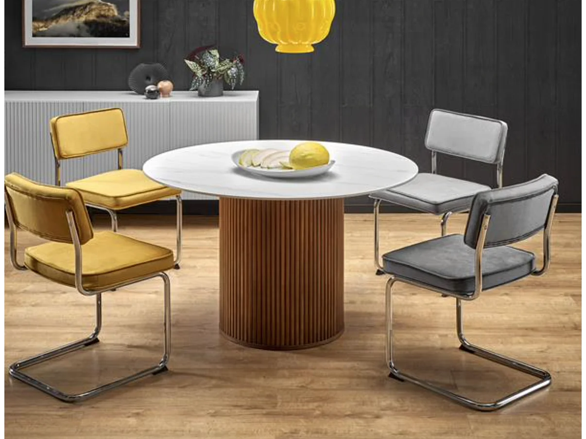Mesa de comedor redonda de diseño Loco 120 cm en madera y mármol