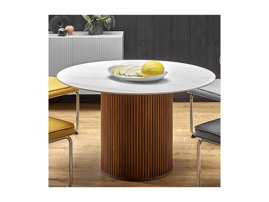 Table à manger design ronde bois & marbre 120cm Loco