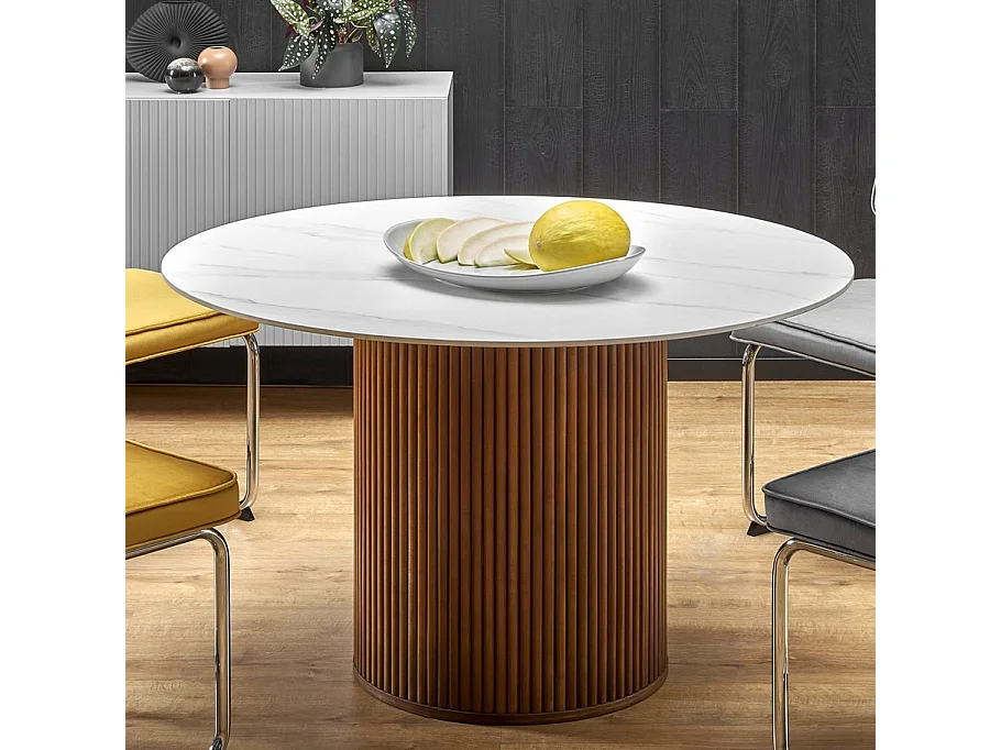 Table à manger design ronde bois & marbre 120cm Loco