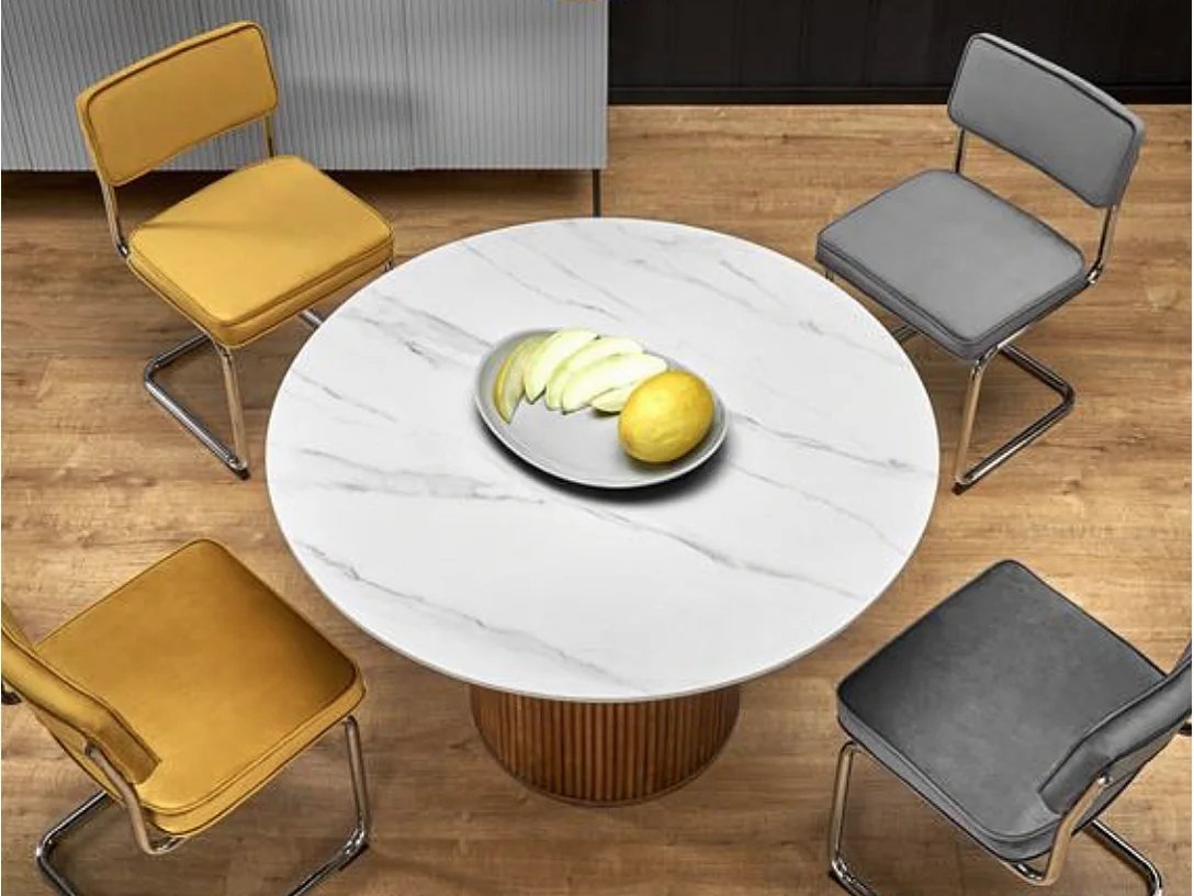 Table à manger design ronde bois & marbre 120cm Loco