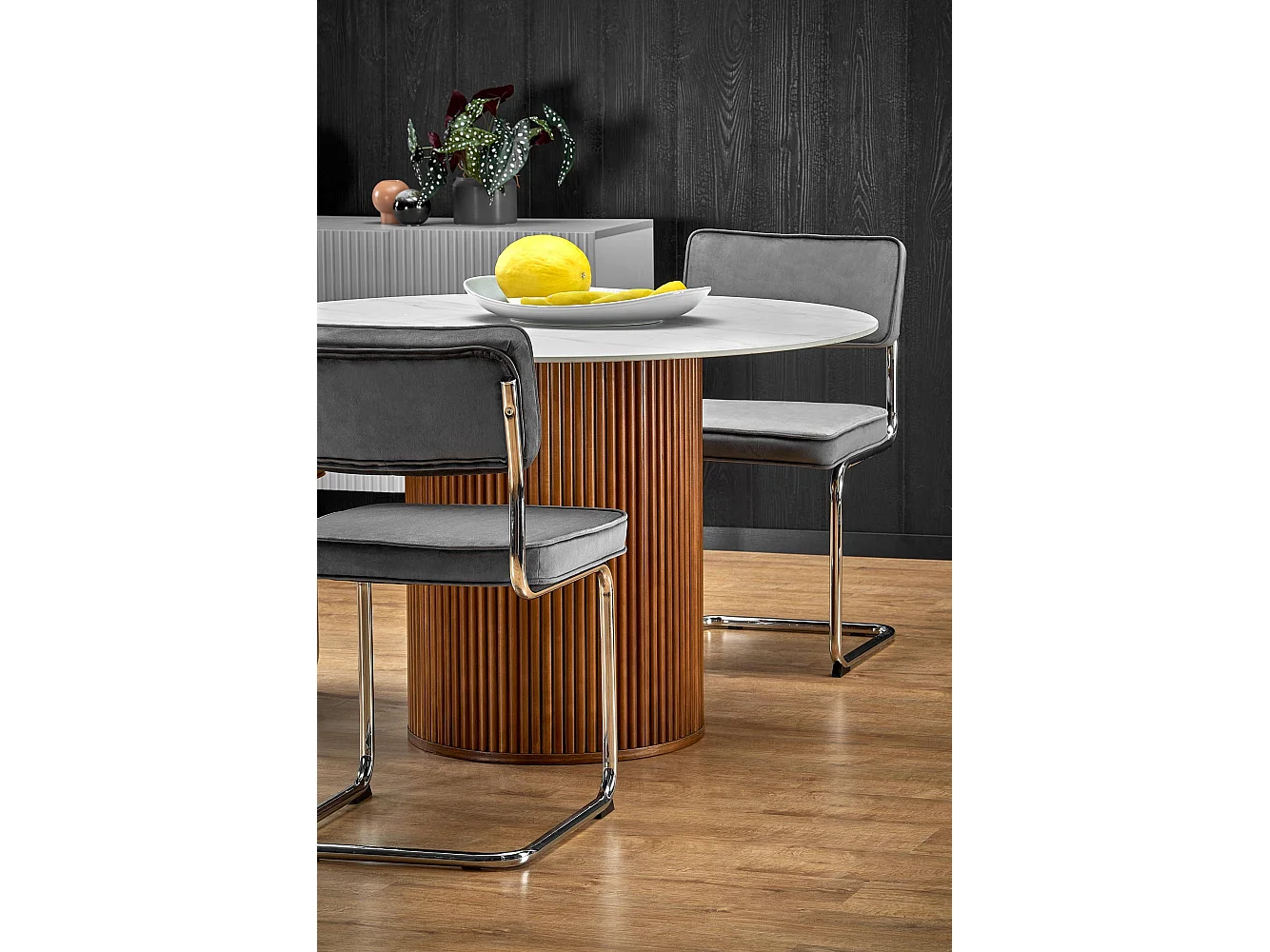 Table à manger design ronde bois & marbre 120cm Loco