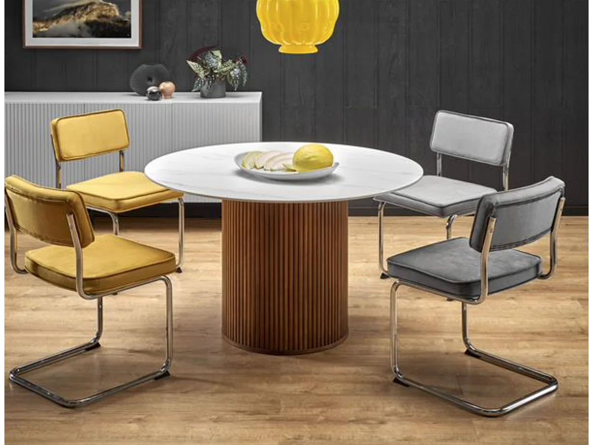 Mesa de comedor redonda de diseño Loco 120 cm en madera y mármol