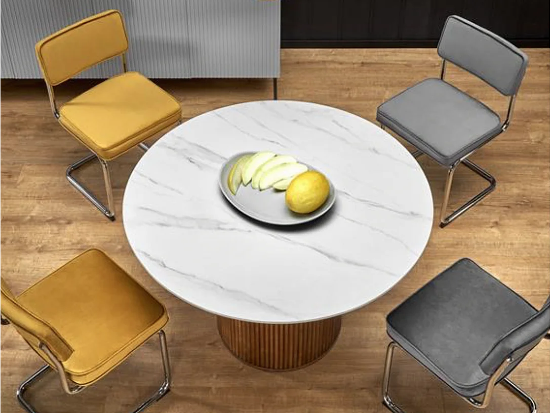 Mesa de comedor redonda de diseño Loco 120 cm en madera y mármol