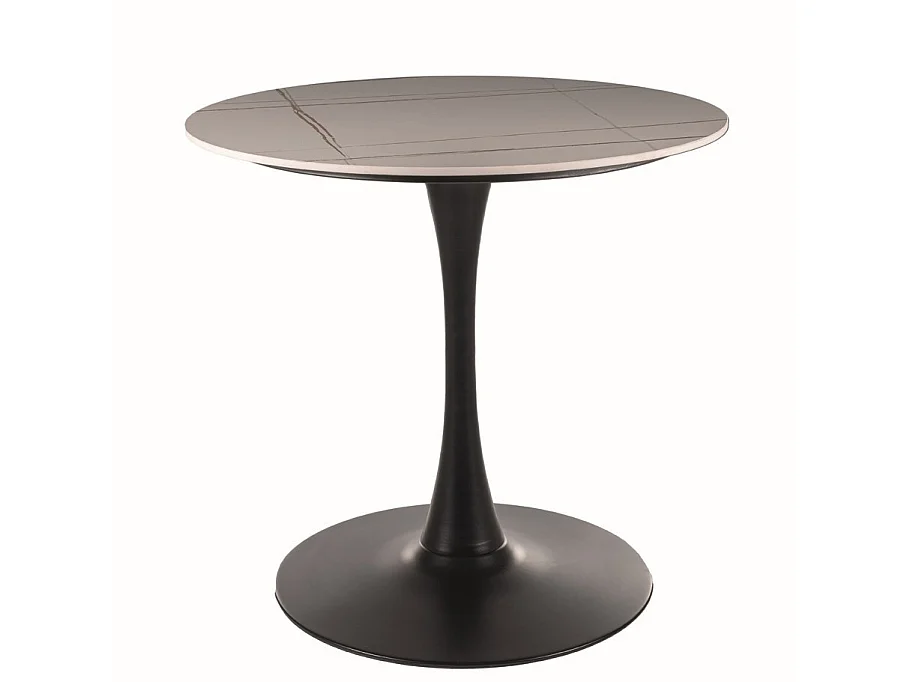 Table à manger ronde 80cm céramique aspect marbre blanc Sasha