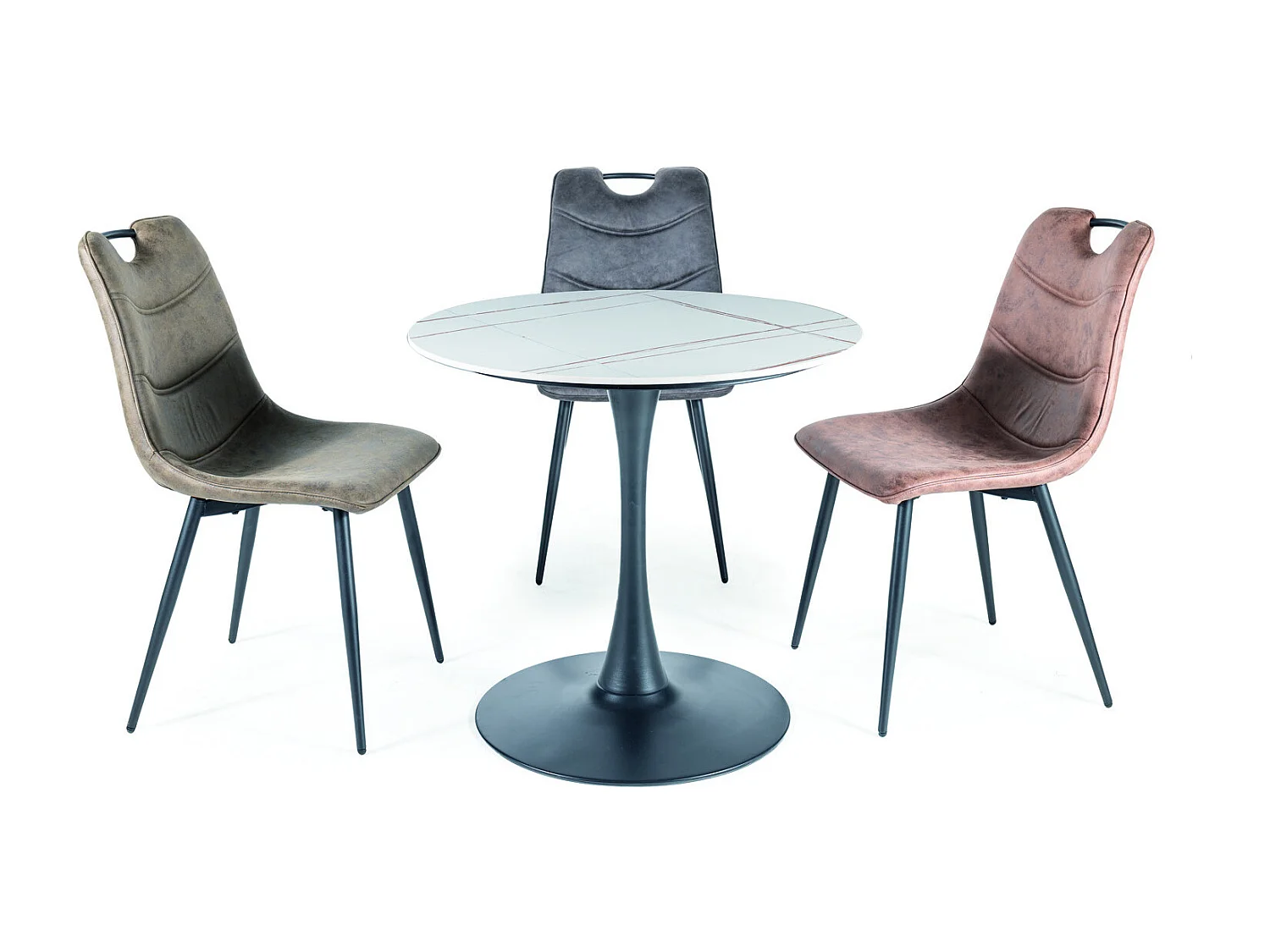 Table à manger ronde 80cm céramique aspect marbre blanc Sasha