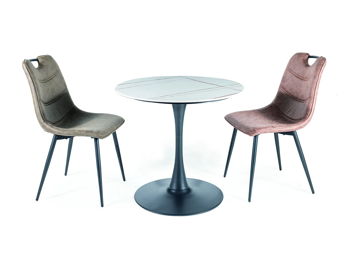 Tavolo da pranzo rotondo 80cm in ceramica effetto marmo bianco Sasha