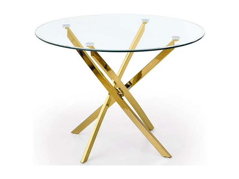 Mesa Clara de 100 cm con tapa de cristal y base dorada
