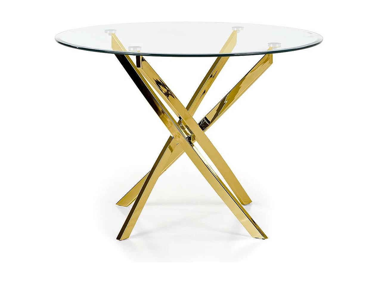 Table 100cm avec plateau en verre et pied doré Clara
