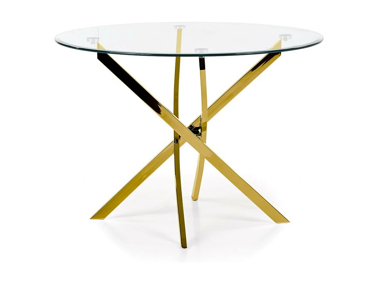 Table 100cm avec plateau en verre et pied doré Clara