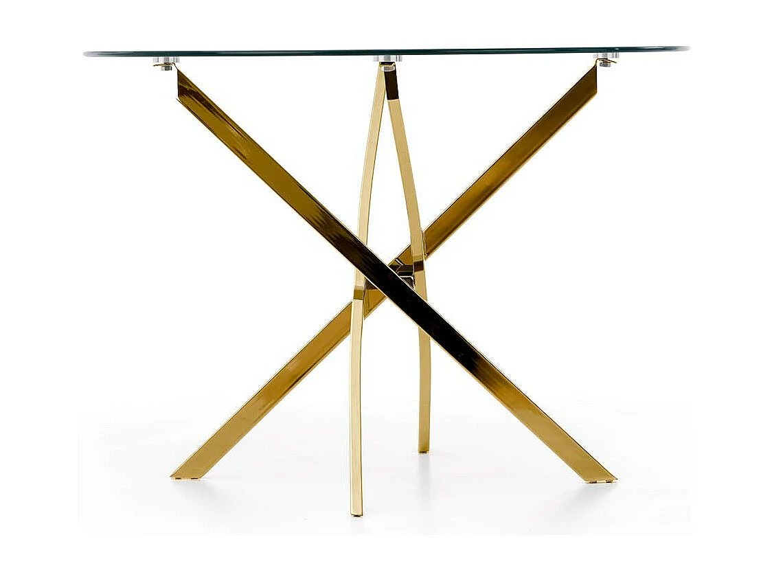 Table 100cm avec plateau en verre et pied doré Clara