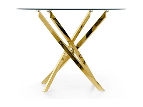 Table 100cm avec plateau en verre et pied doré Clara