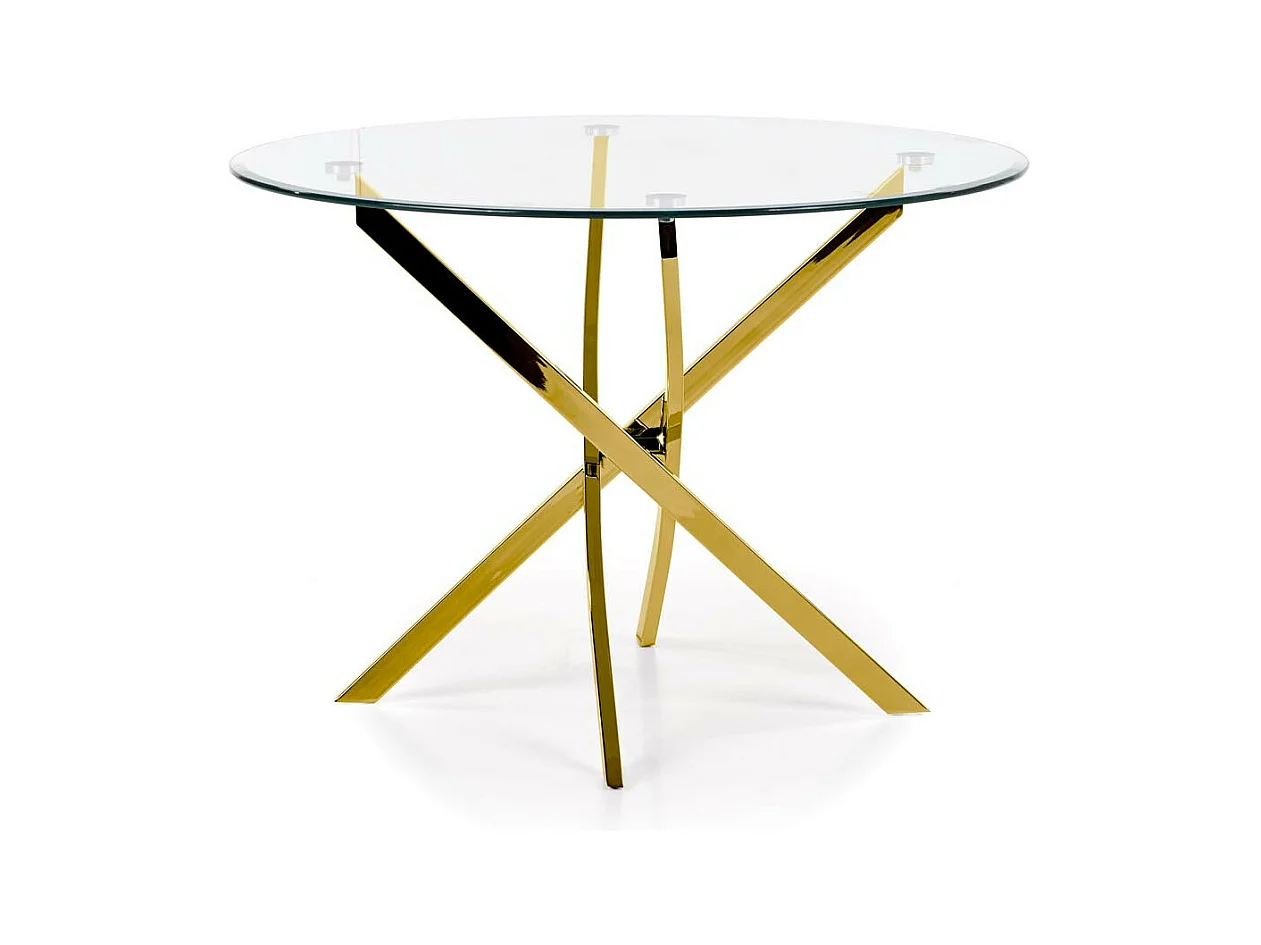 Mesa Clara de 100 cm con tapa de cristal y base dorada