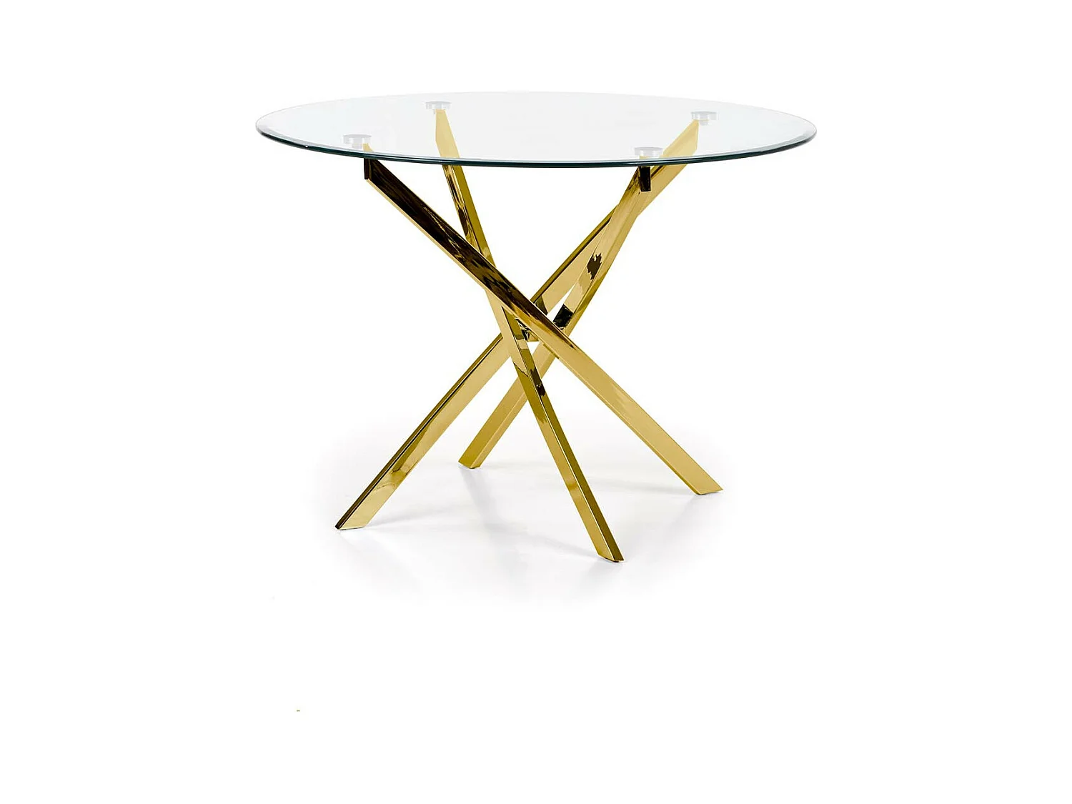 Mesa Clara de 100 cm con tapa de cristal y base dorada