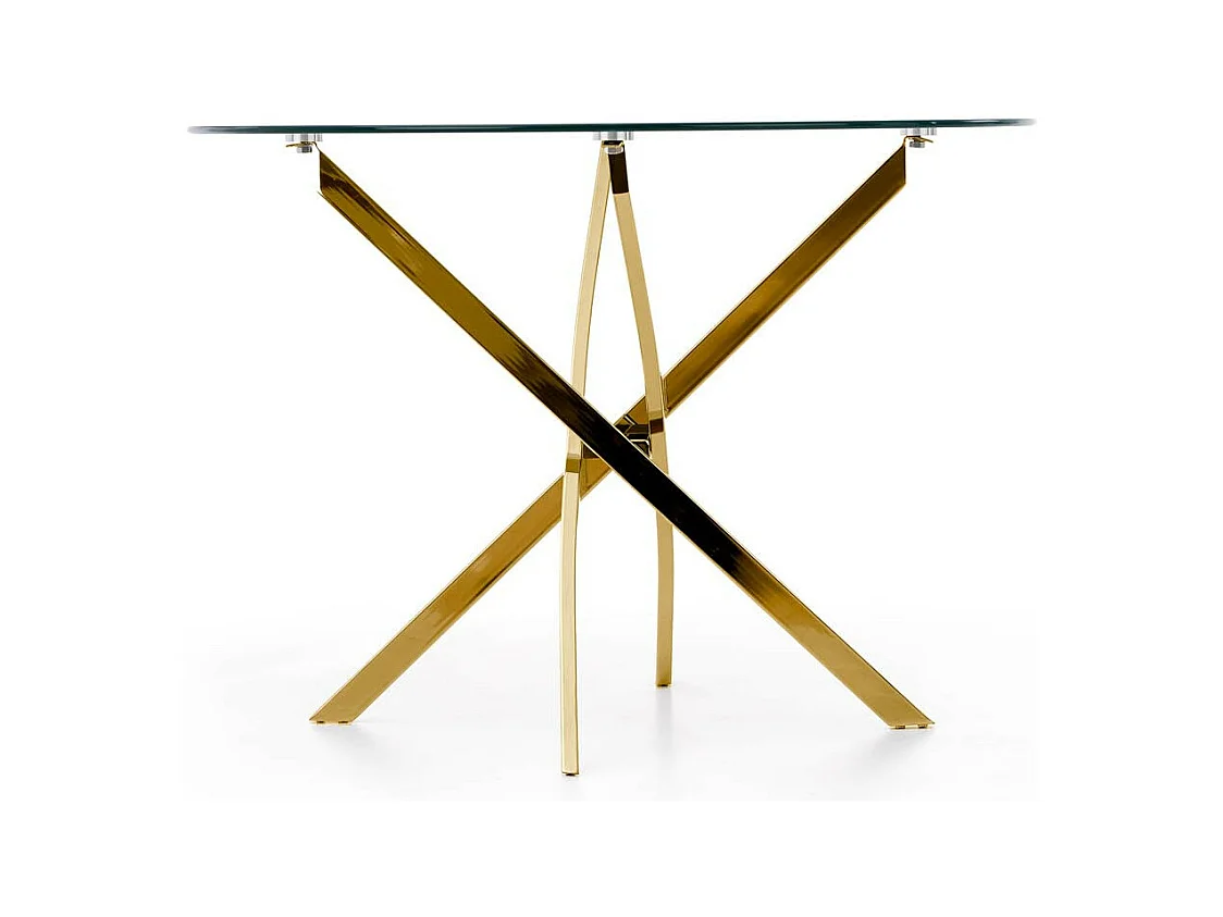 Mesa Clara de 100 cm con tapa de cristal y base dorada