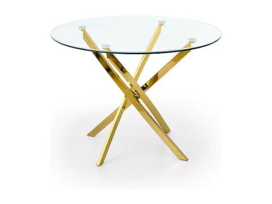 Table 100cm avec plateau en verre et pied doré Clara