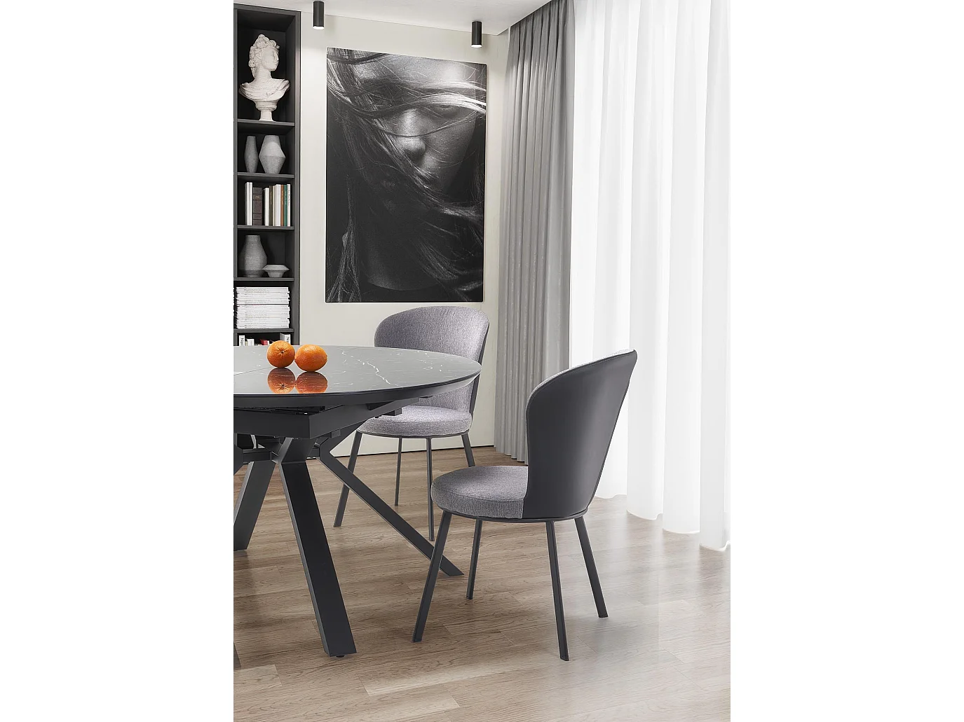 Tavolo da pranzo rotondo allungabile in marmo nero GALATEE