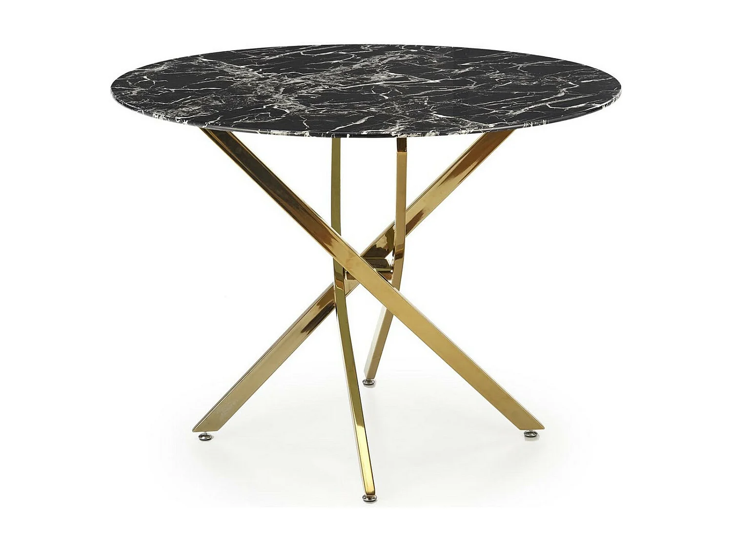 Table 100cm avec plateau aspect marbre noir et pied doré Mezzo