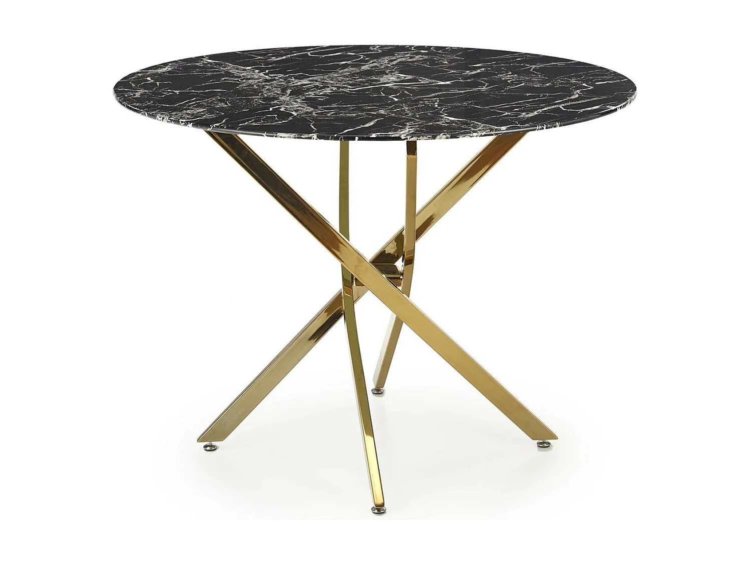 Table 100cm avec plateau aspect marbre noir et pied doré Mezzo
