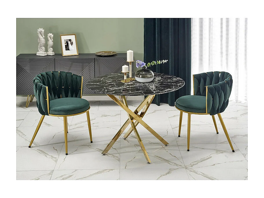 Table 100cm avec plateau aspect marbre noir et pied doré Mezzo